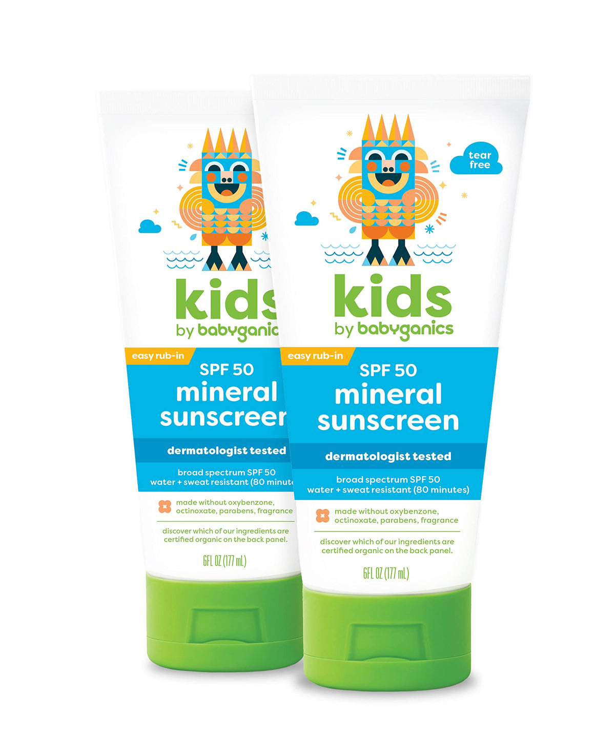 Babyganics Spf 50 Kids Sunscreen Lotion, Water & Sweat Resistant, 6 Fl Oz (Pack Of 2)