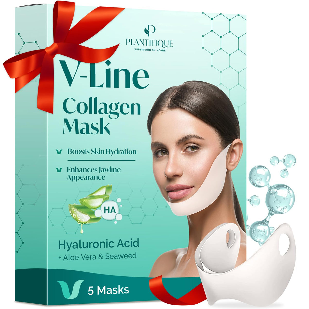 Plantifique V-Line Collagen Mask 5 Pcs | Skin Firming Chin Strap For Women & Men