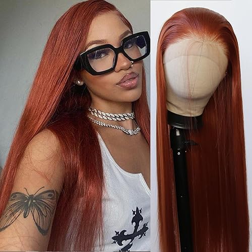 BTWTRY Ginger Brown Lace Front Wig - Long Straight Heat Resistant Fiber for Fashion Women