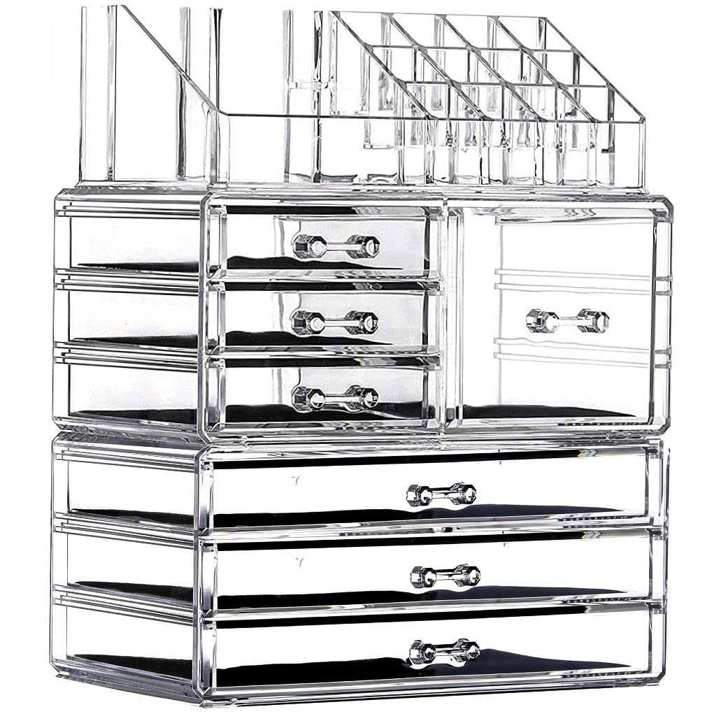 Cq Acrylic 3-Pack Clear Makeup Organizer - Stackable 7 Drawer Vanity Storage For Beauty Products