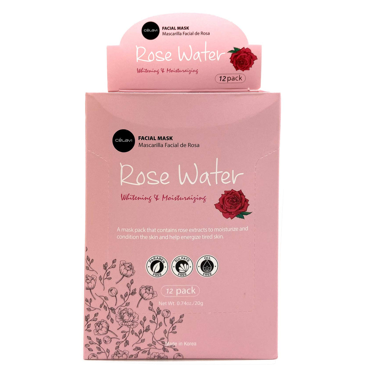 Celavi Korean Essence Facial Mask Set - 12 Rose Water Sheet Masks For Hydration & Glow