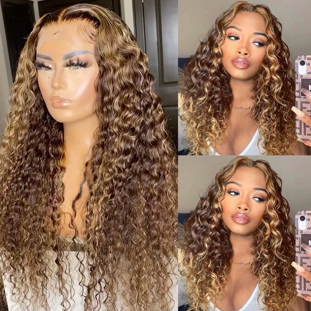 Pizazz 13x4 Honey Blonde Deep Wave Human Hair Wig 180 Density HD Lace Frontal 26 Inch