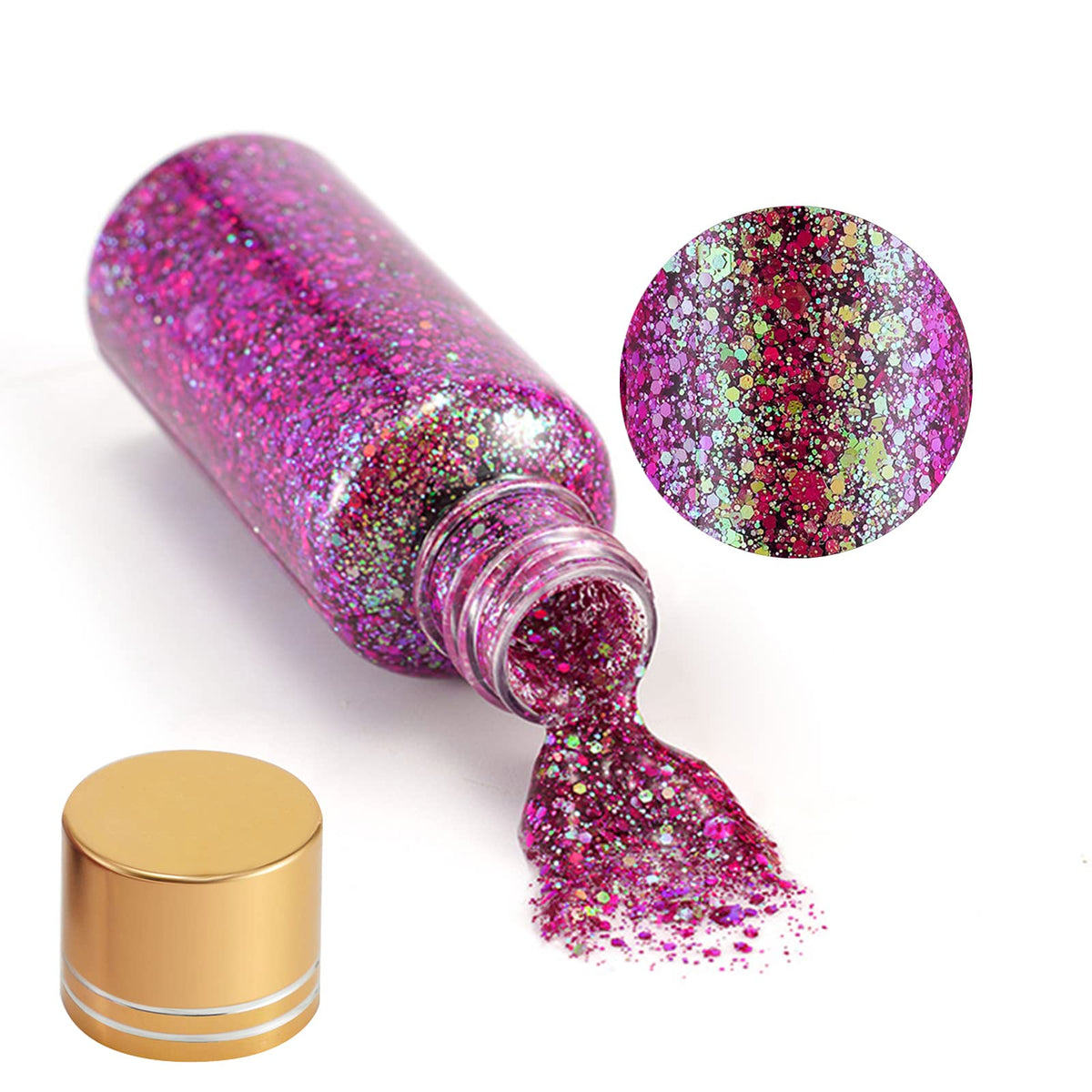 Lezero Holographic Body Glitter Gel - Laser Pink Mermaid Sequins For Face, Hair & Nails, 1Oz