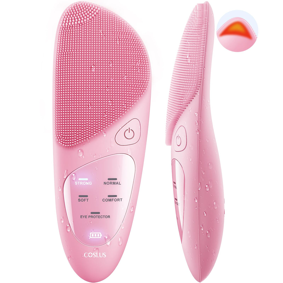 Coslus Pink Facial Cleansing Brush - Ipx7 Waterproof, 4 Modes, Electric Silicone Scrubber