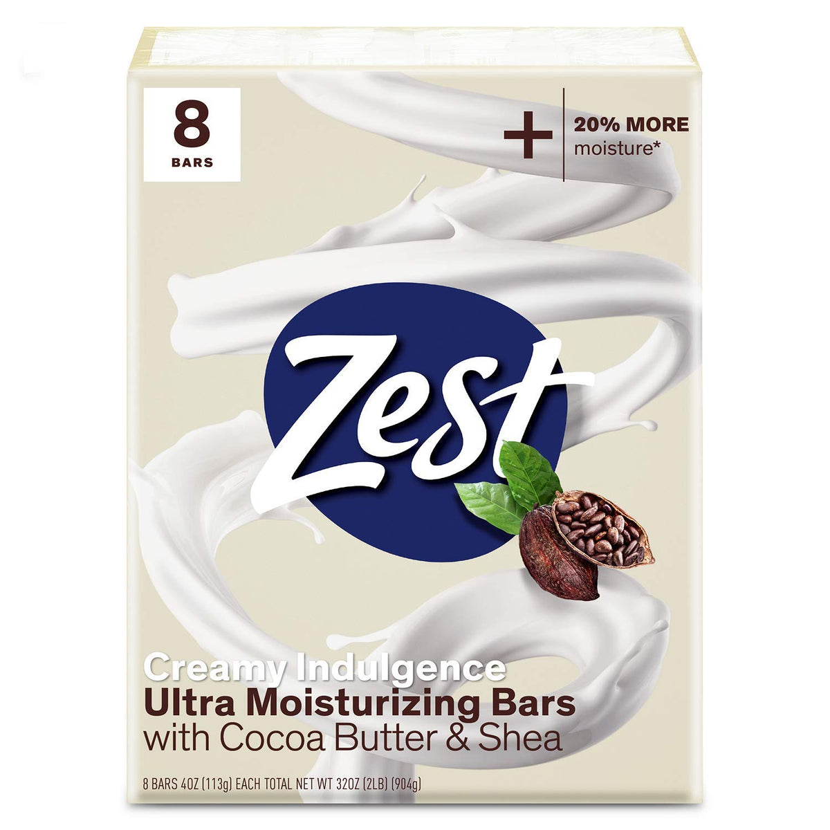 Zest Bar Soap - 8 Bars, Cocoa Butter & Shea For Ultra Moisturizing, Silky Smooth Skin