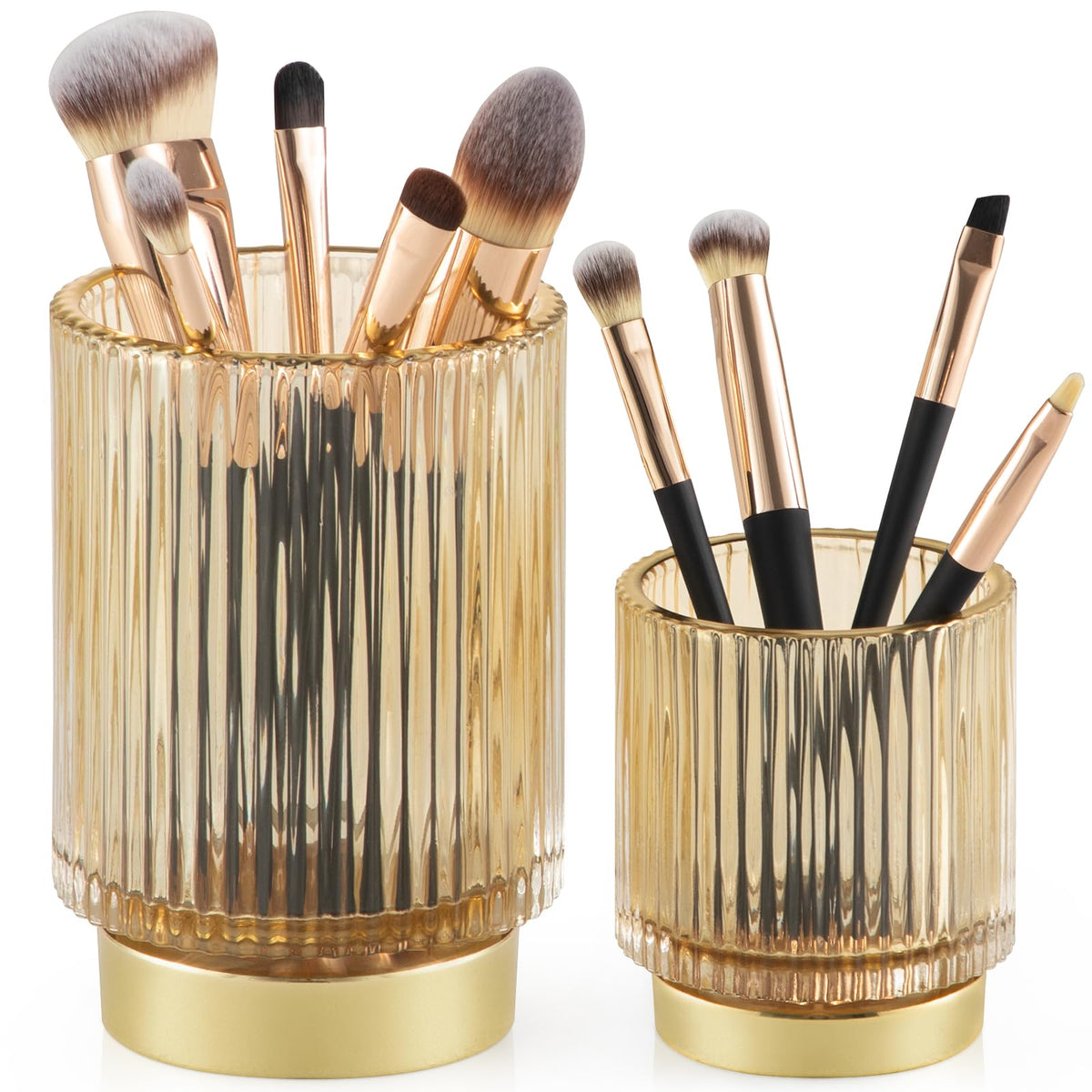 Canitoron Amber Glass Makeup Brush Holder 2 Pack - Cosmetic Organizer For Brushes & Pencils