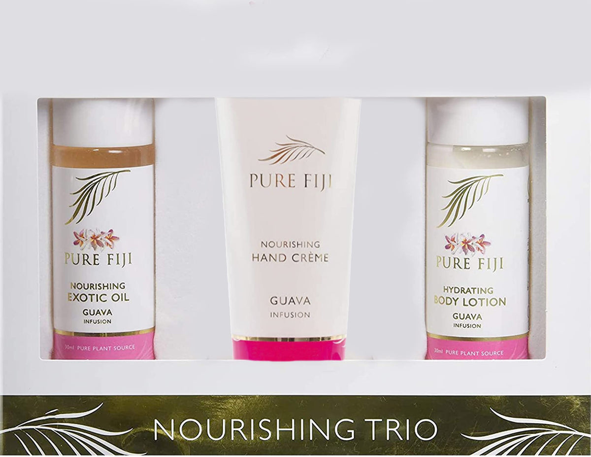 Pure Fiji Nourishing Trio Spa Gift Set For Women - Body Oil, Lotion & Hand Cream, Guava Scent