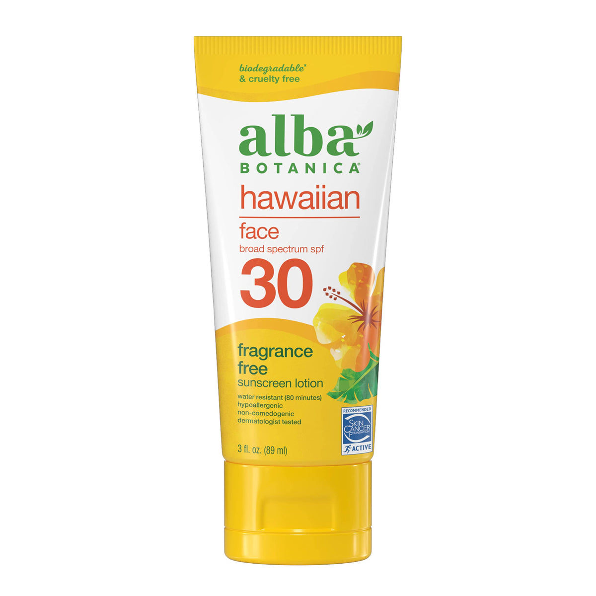 Alba Botanica Sunscreen For Face, Fragrance-Free Spf 30, Water Resistant, 3 Fl Oz