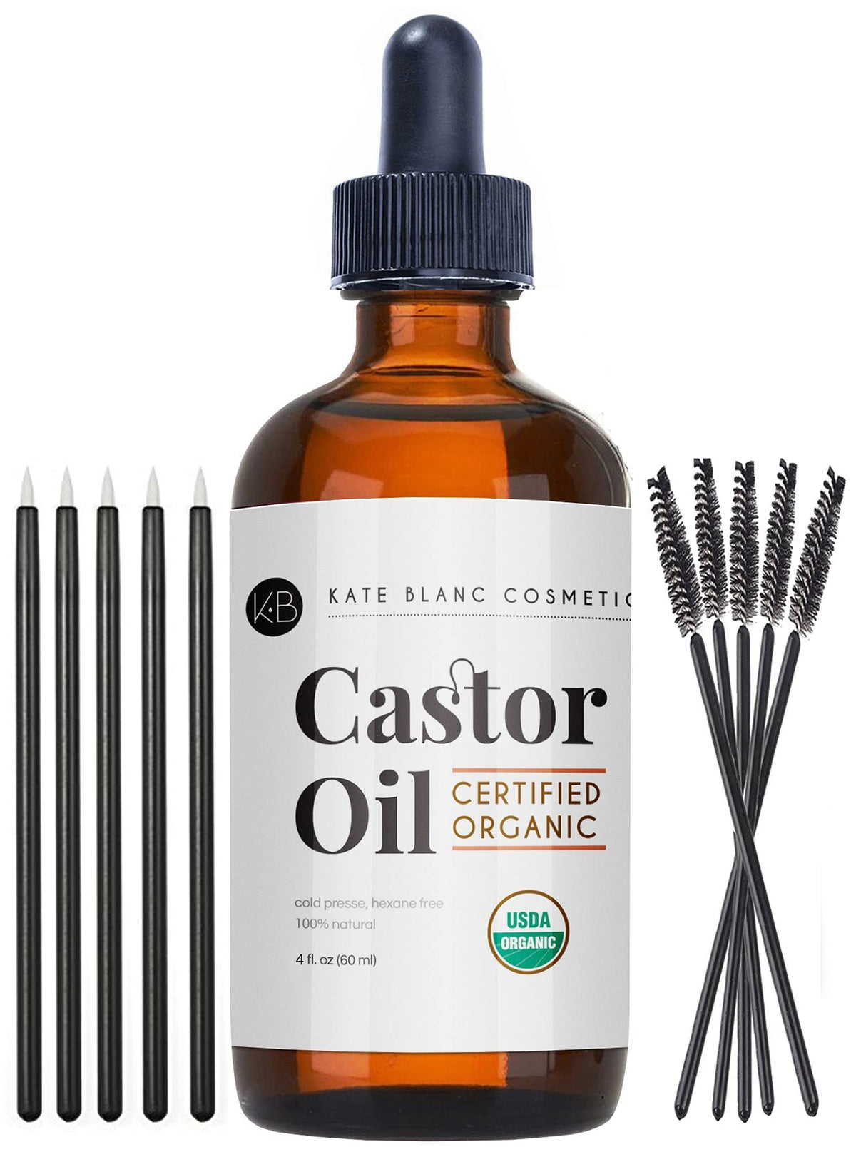 Kate Blanc Cosmetics Organic Castor Oil 4oz - Pure, Cold Pressed, Eyelash & Hair Growth Solution