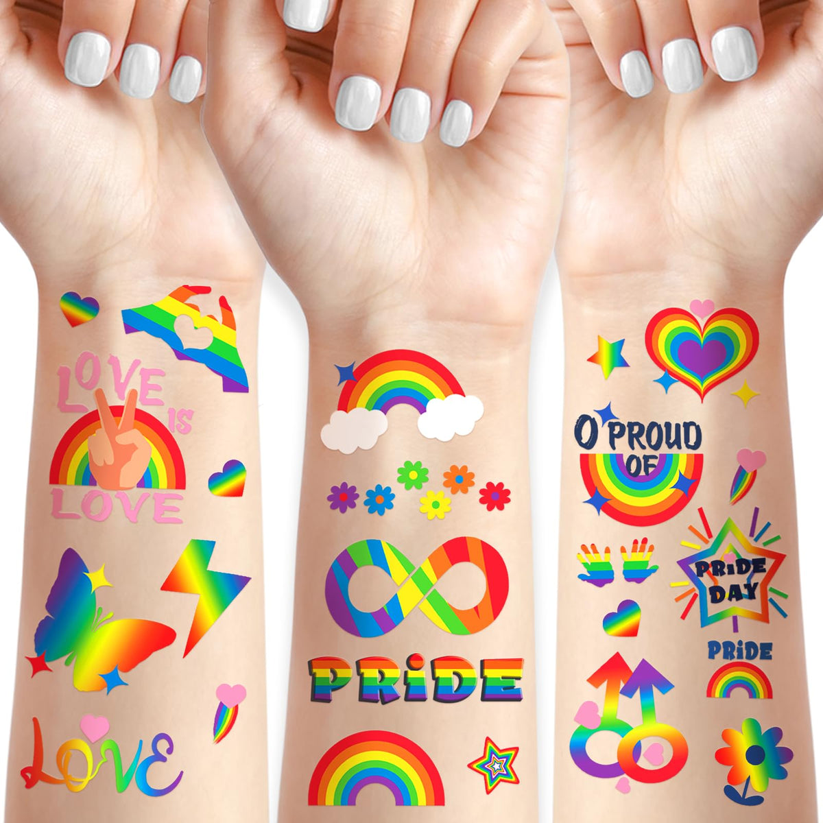 Gabizafia Pride Temporary Tattoos - Rainbow Lgbt Waterproof Stickers For Festivals & Parties (36 Sheets)