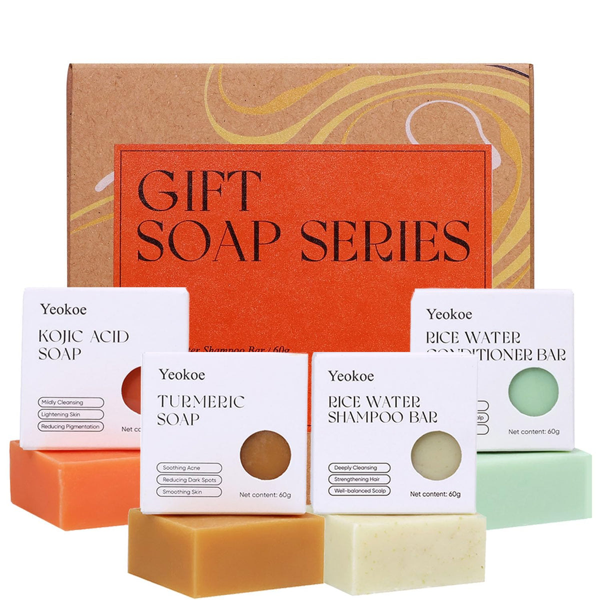 Yeokoe Turmeric Soap Bar & Rice Water Shampoo Bar Set - Deep Cleansing Travel Toiletries