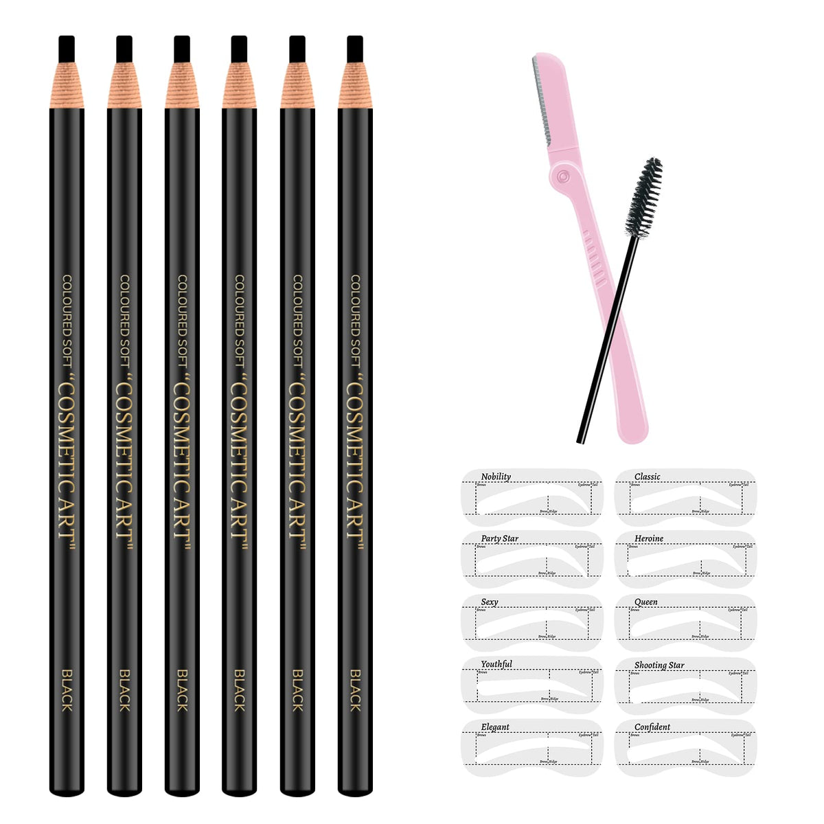 Ownest 6 Pcs Waterproof Eyebrow Pencil Set For Microblading, Tattoo Makeup - Black