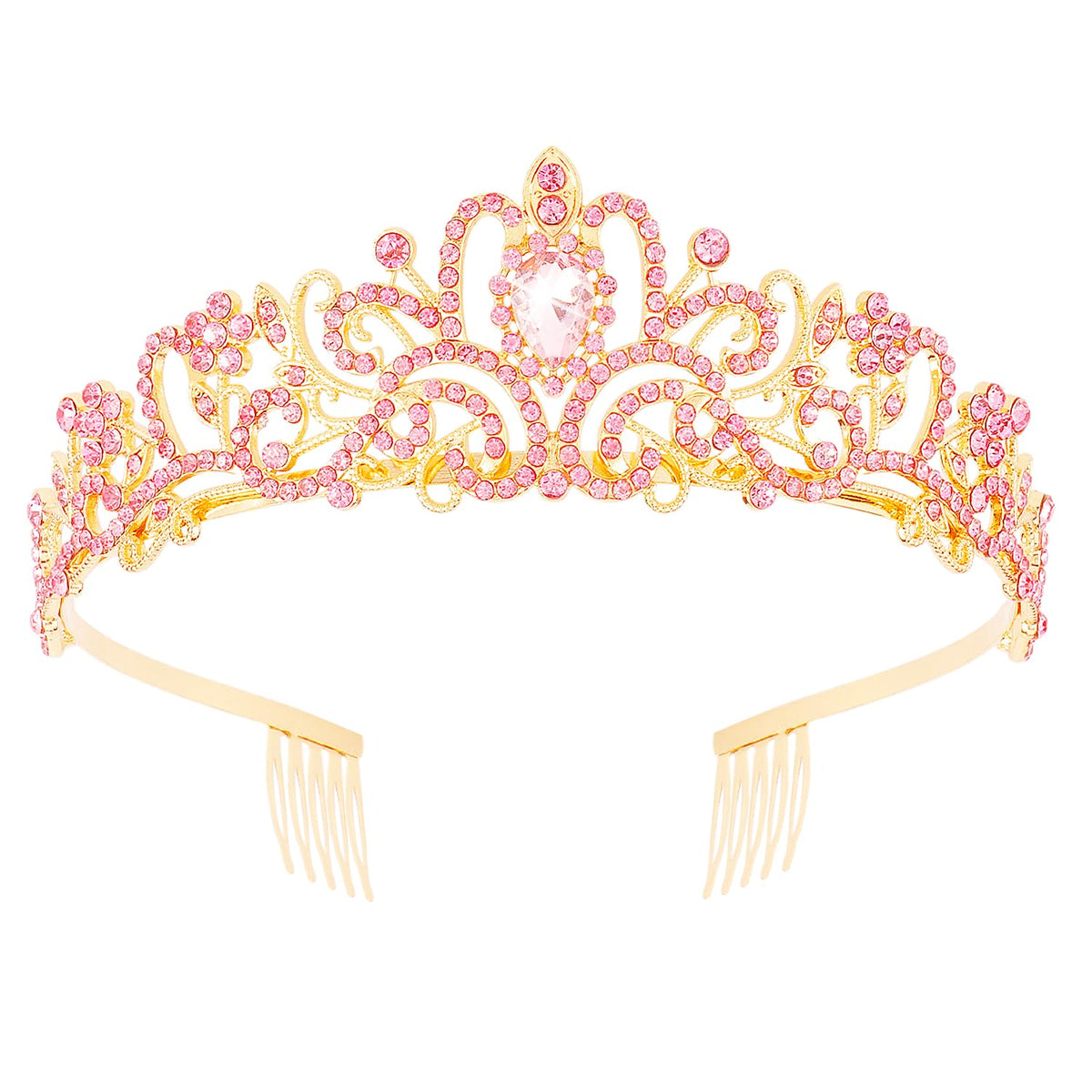 Didder Gold Pink Tiara Crown for Women – Elegant Bridal & Birthday Party Accessory