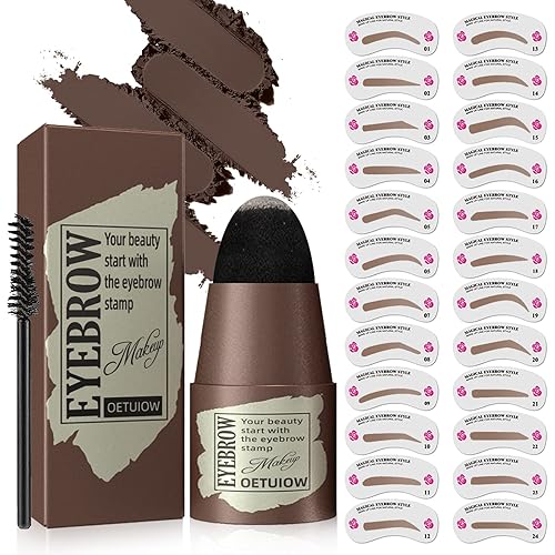 OETUIOW Eyebrow Stamp Stencil Kit - 24 Reusable Stencils, Waterproof & Smudge-Proof, Black Brown