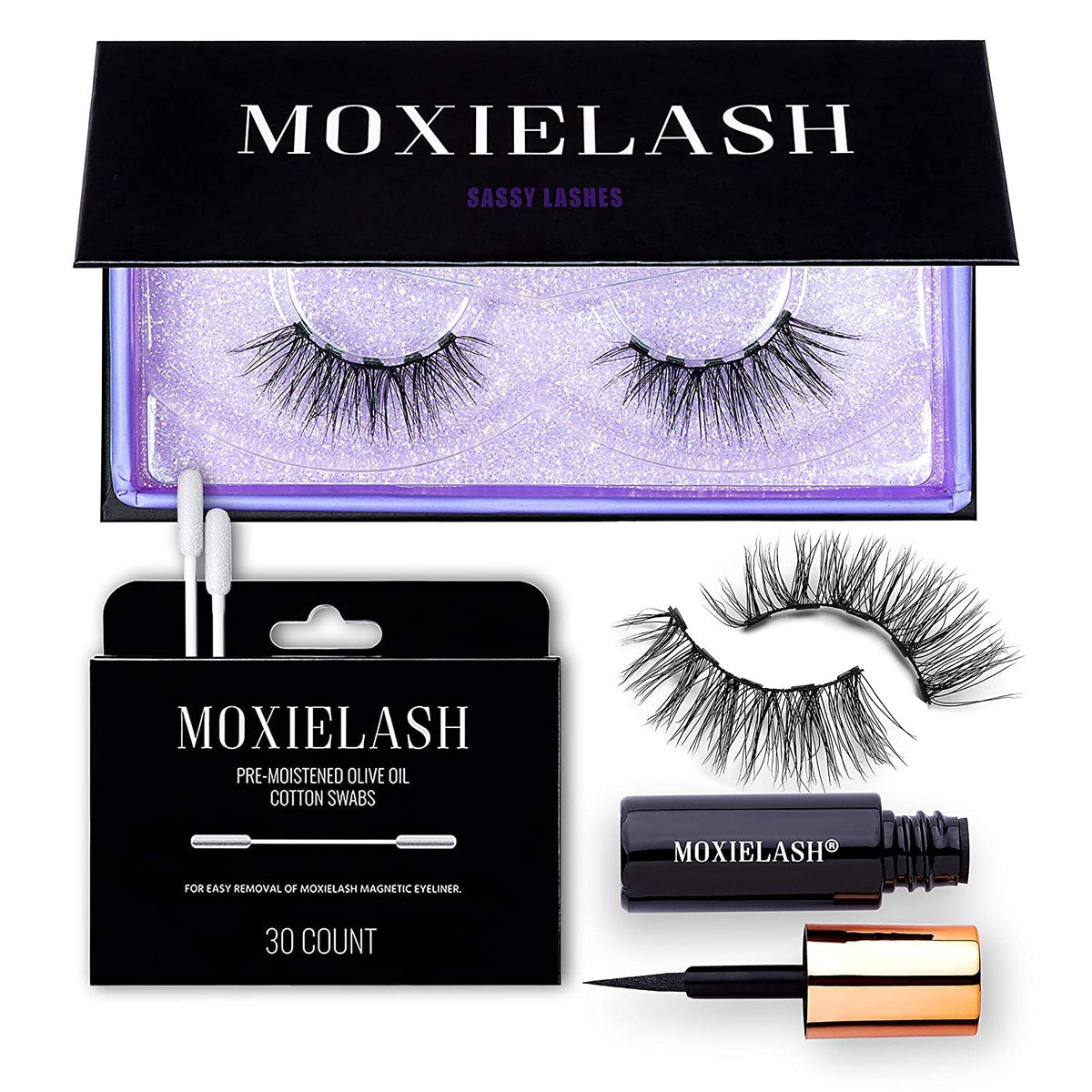 Moxielash Magnetic Eyelashes & Eyeliner Kit - Sassy Bundle, Natural Look, No Glue, Usa Made