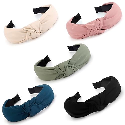 VELSCRUN 5 Pack Headbands for Women - Non-Slip Fashion Knotted Hair Bands in 5 Colors