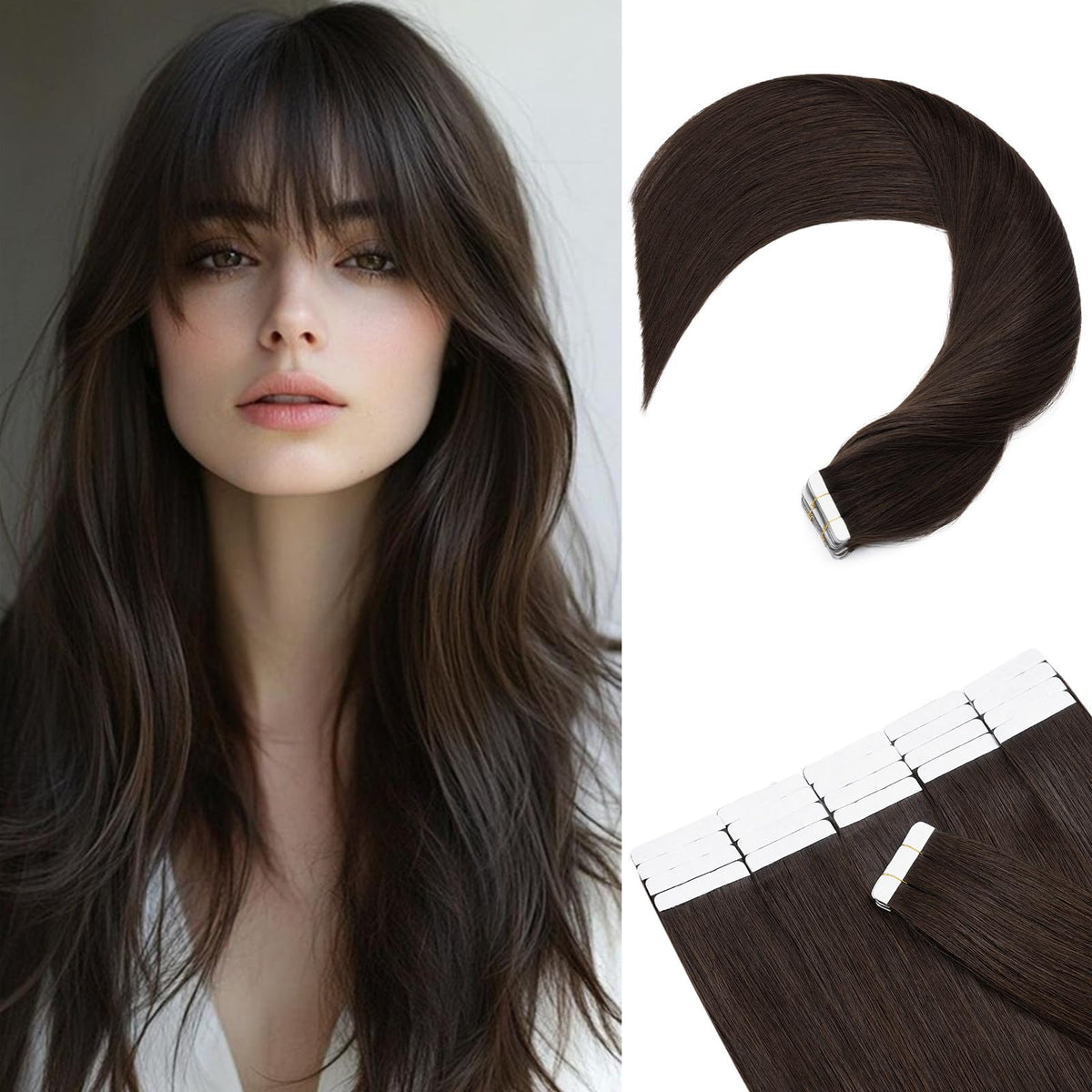 Rich Choices 18&quot; Dark Brown Tape In Hair Extensions, 40Pcs 100G 100% Remy Human Hair