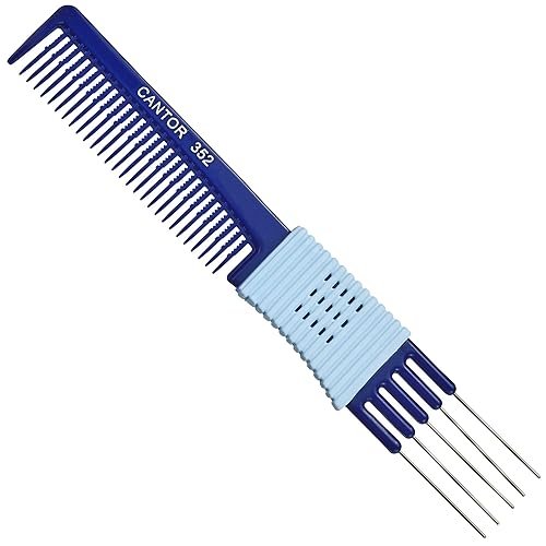 Cantor Lift Teasing Comb & Hair Pick - 5 Stainless Steel Detangler, Anti-Static, Navy Blue