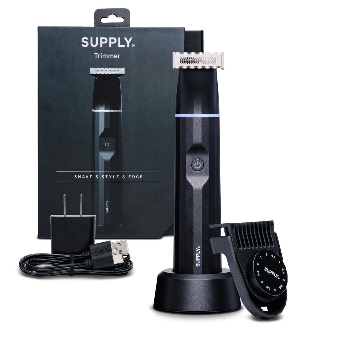 Supply Electric Beard Trimmer – Waterproof, Adjustable Guard, Shave & Trim Wet/Dry, Black