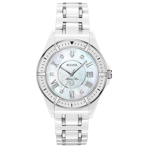 Bulova Marine Star Women'S 3-Hand Quartz Watch, Diamond Ceramic, 100M Water Resistant, 37Mm