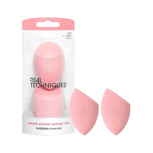 Real Techniques Miracle Powder Sponge - Velvet Makeup Blending Sponge, Latex-Free, 2 Count