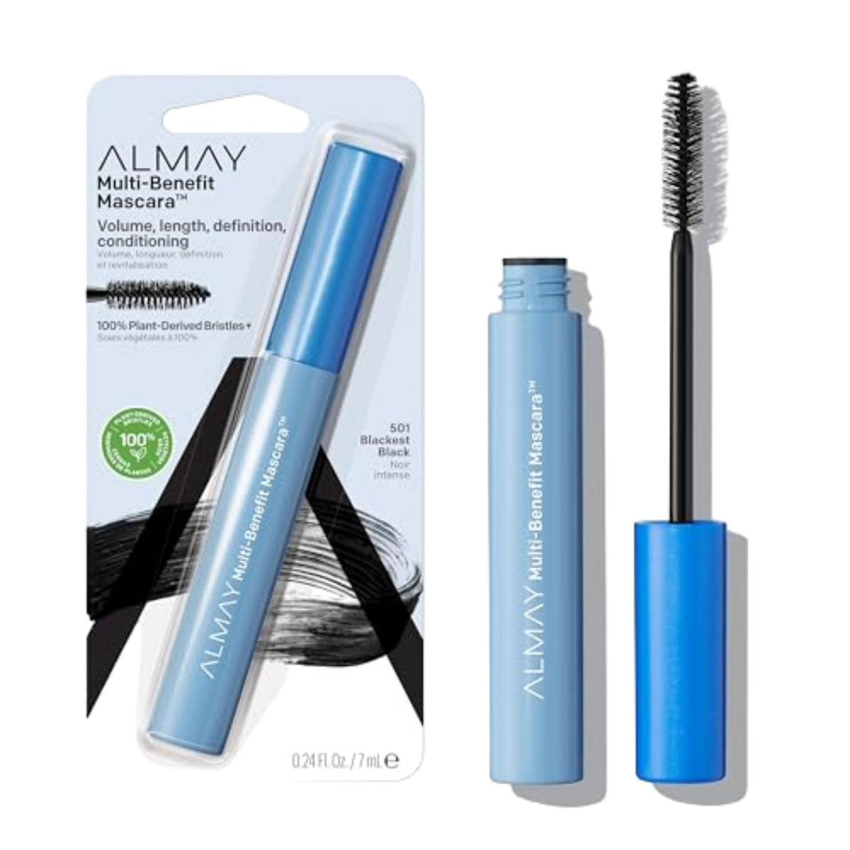 Almay Mascara, Volume & Length, Hypoallergenic, Fragrance-Free, 501 Blackest Black, 0.24 Fl