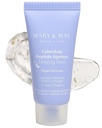 Mary&May Vegan Calendula Peptide Sleeping Mask - Hydrating Overnight Gel For Acne & Anti-Aging, 1.01 Fl.