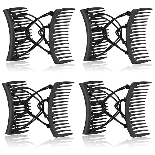 WILLBOND 4 Pack Adjustable No Crease Hair Clips for Thick Curly Wavy Hair - Solid Black