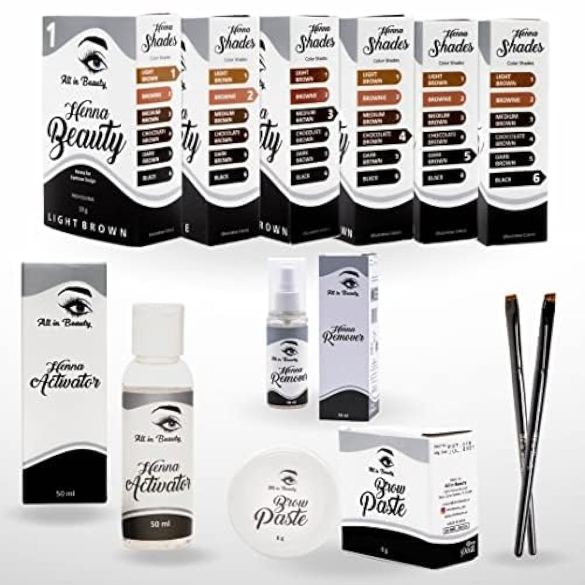 All In Beauty Henna Starter Eyebrow Coloring Kit, Vegan, Long Lasting & Waterproof Tint