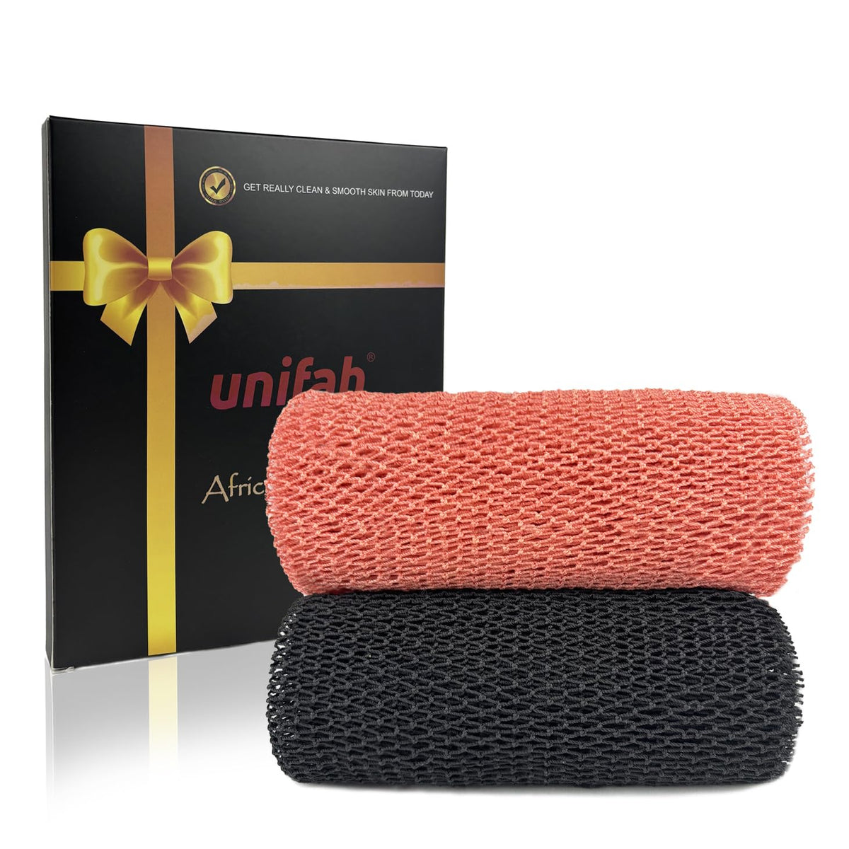 Unifab African Net Sponge - Exfoliating Bath Cloth, Pink & Black, 2 Count Nylon Scrubber