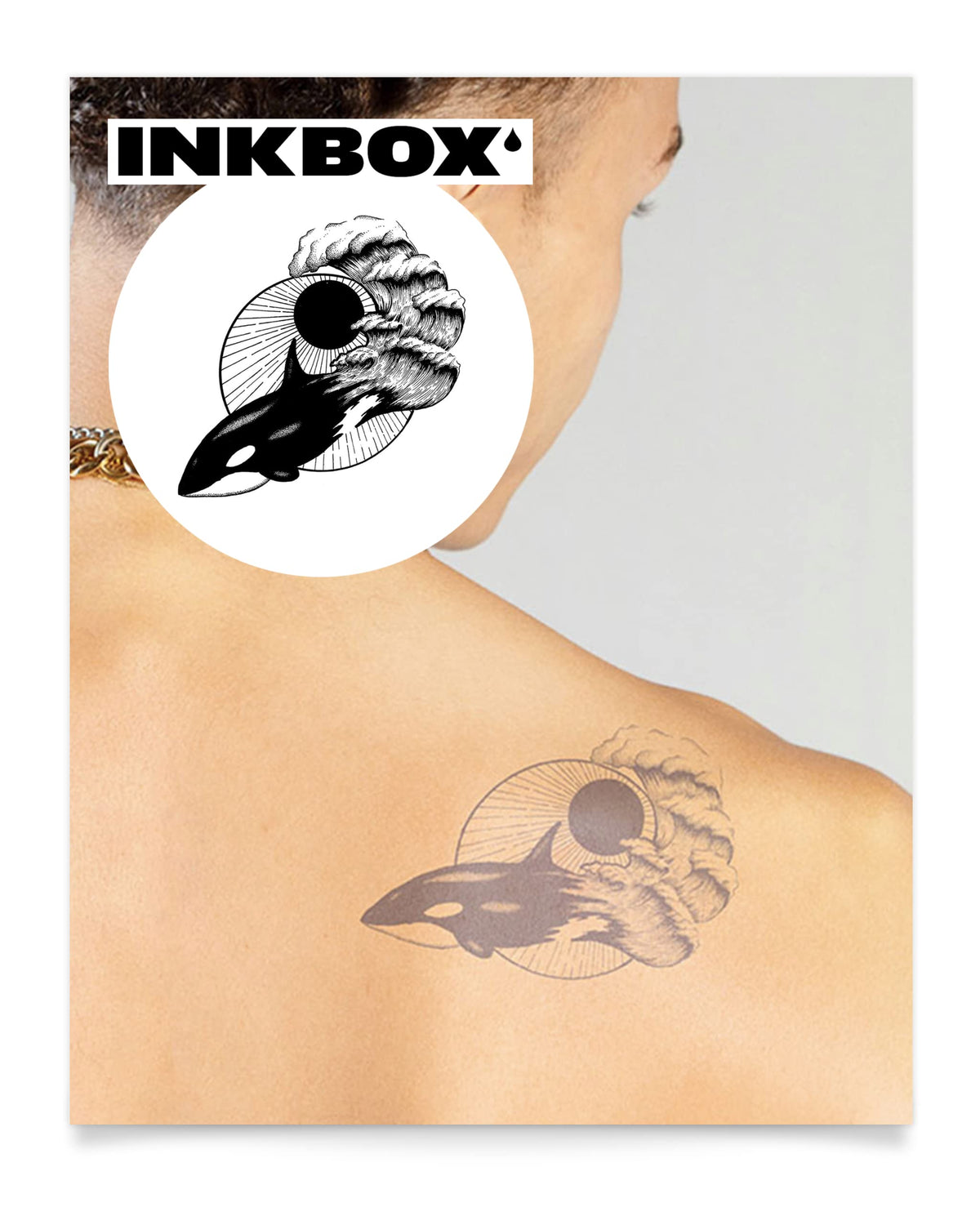 Inkbox Semi-Permanent Water-Resistant Temporary Tattoo - Orca Express, 4X4 In, Lasts 1-2