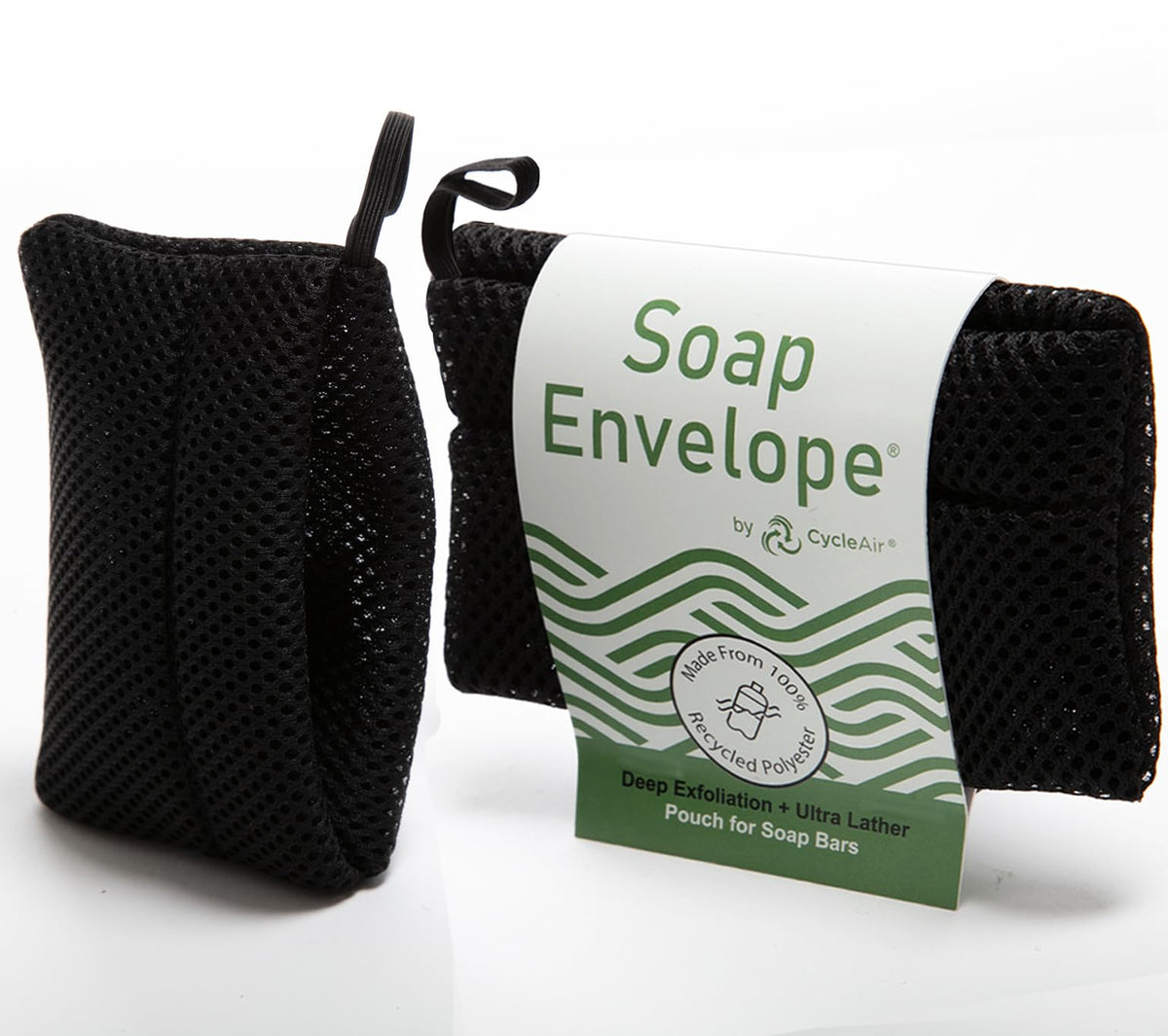 Soap Envelope 100% Recycled Soap Bag - Mesh Soap Pouch For Bar Soap, Black, Medium Exfoliation