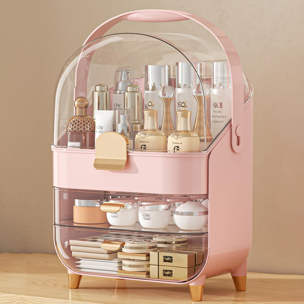 Anylady Large Pink Makeup Organizer - Skincare Holder & Cosmetic Display Case For Vanity & Dresser