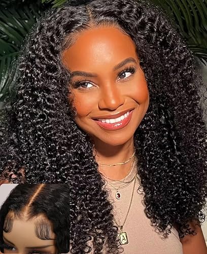 UNICE 16&quot; Curly Human Hair Wig - Glueless, Pre Plucked with Baby Hair, Natural Black