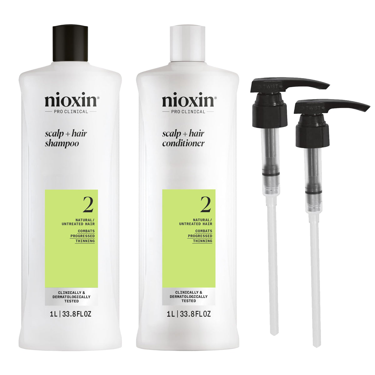 Nioxin System 2 Shampoo & Conditioner, 33.8 Fl Oz For Natural Treated Hair, Pumps Included