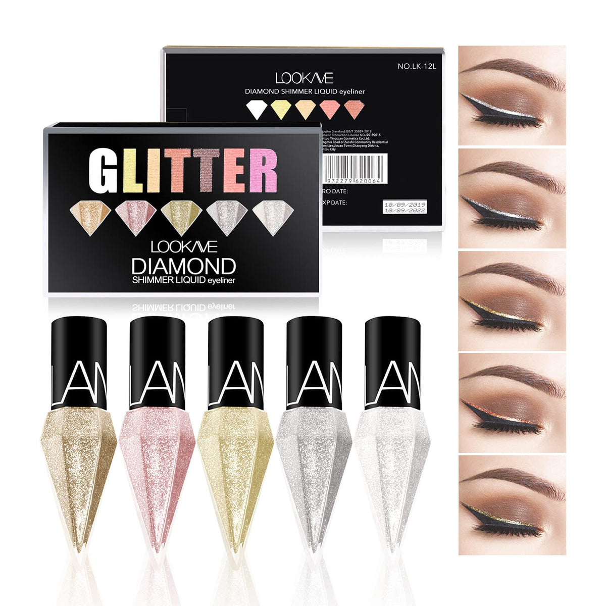 Lamuseland Glitter Liquid Eyeliner Set - 5 Metallic Colors, Waterproof, Long Lasting Makeup