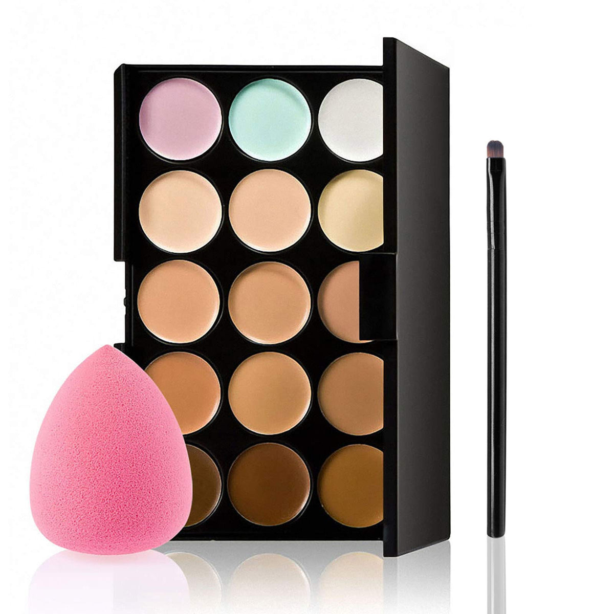 Anself 15-Color Concealer Palette With Sponge Puff & Brush - Makeup Camouflage Contour Cream