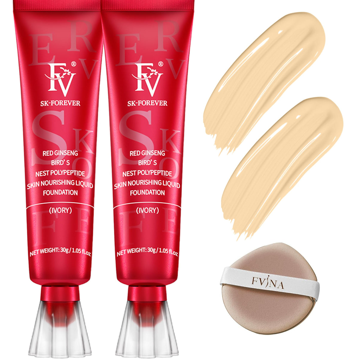 Fv Waterproof Foundation 2 Pack - Lightweight, Matte Finish, Long Lasting For Oily Skin (Ivory)