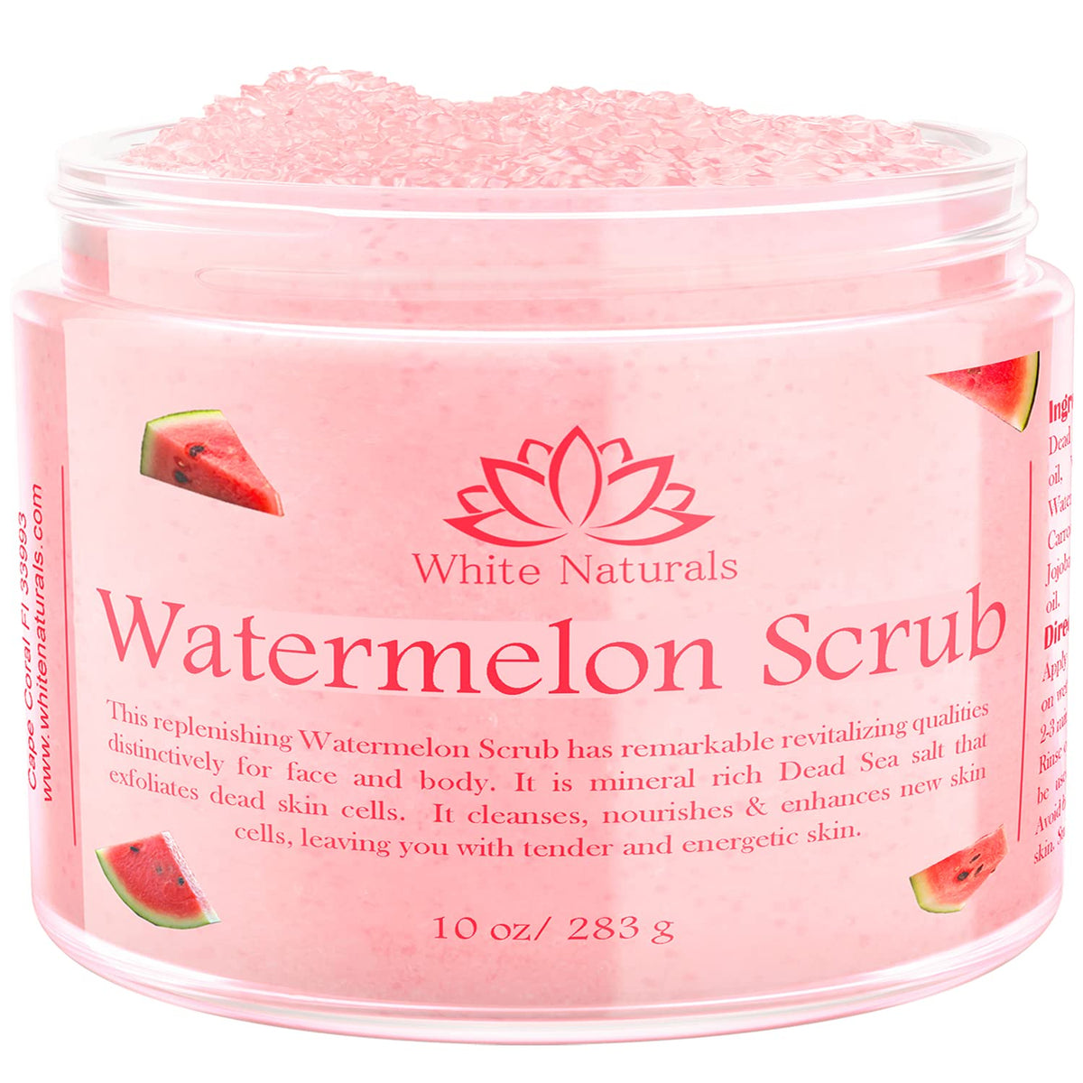 White Naturals Watermelon Scrub - Organic Salt Bath Scrub For Smooth, Hydrated Skin, 10 Oz