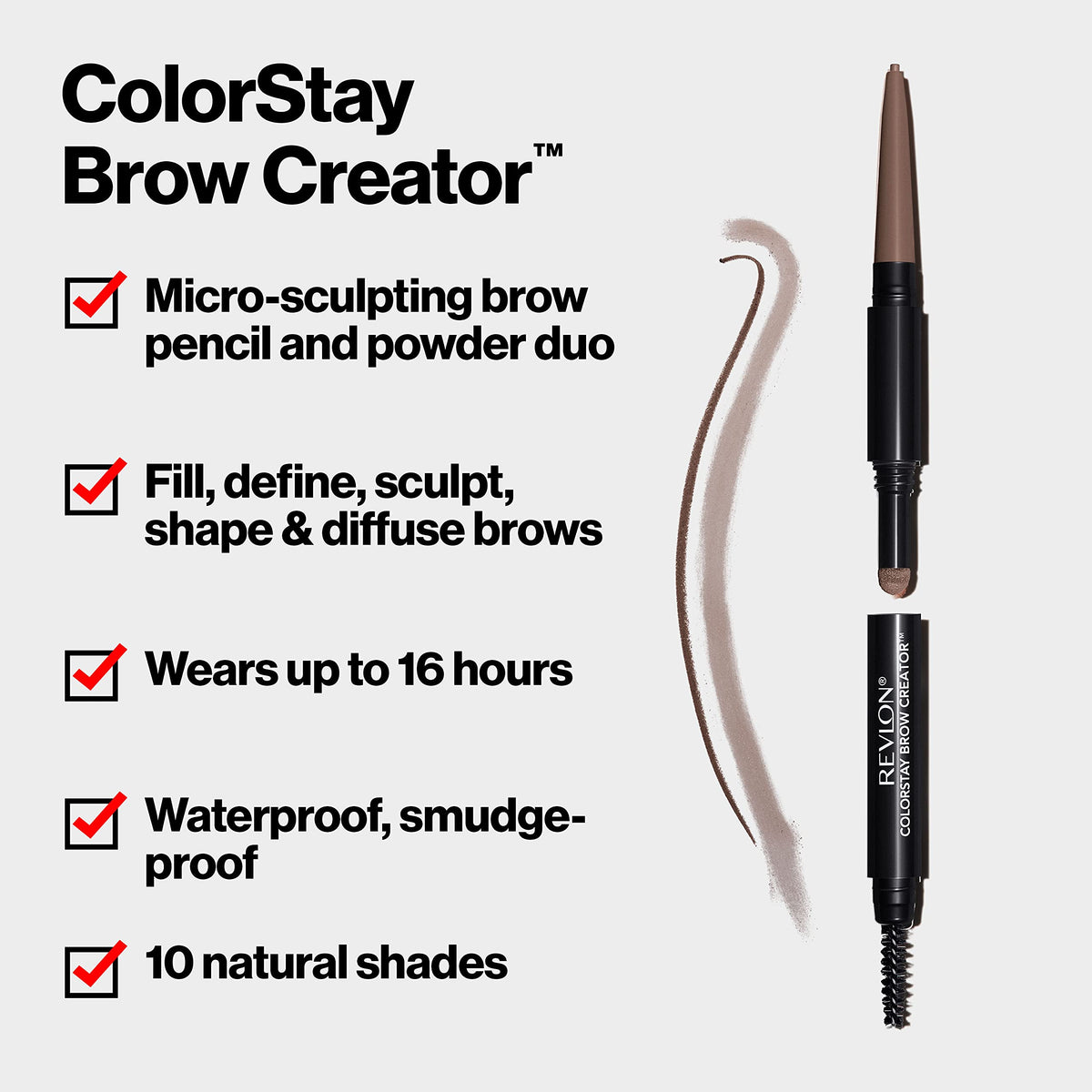 Revlon ColorStay Brow Creator 2-in-1 Eyebrow Pencil & Powder, Soft Black, 0.23 Oz