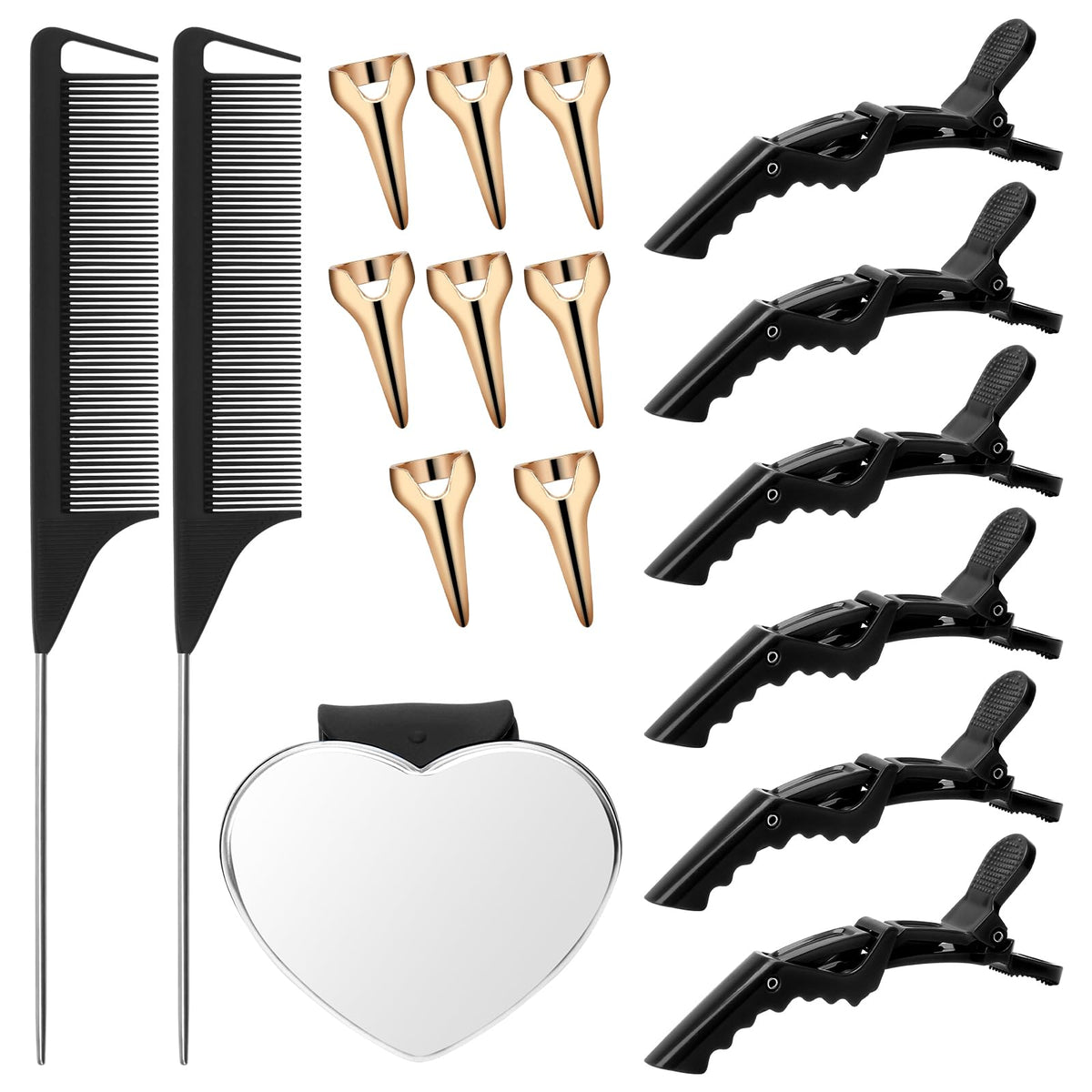 Coldairsoap 17-Piece Hair Parting Tools Set - Black Hair Clips, Combs & Pin Holder For Braiding