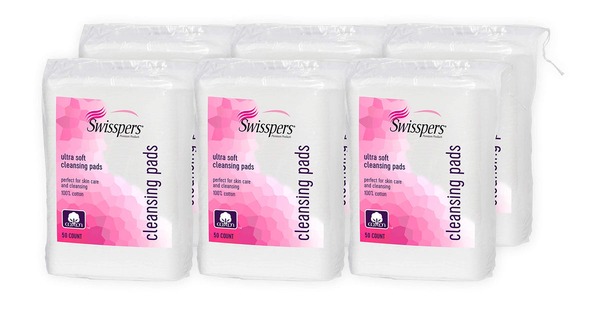 Swisspers Premium Cotton Cleansing Pads, Ultra Soft, 6 Pack (300 Total) - Extra Large, White