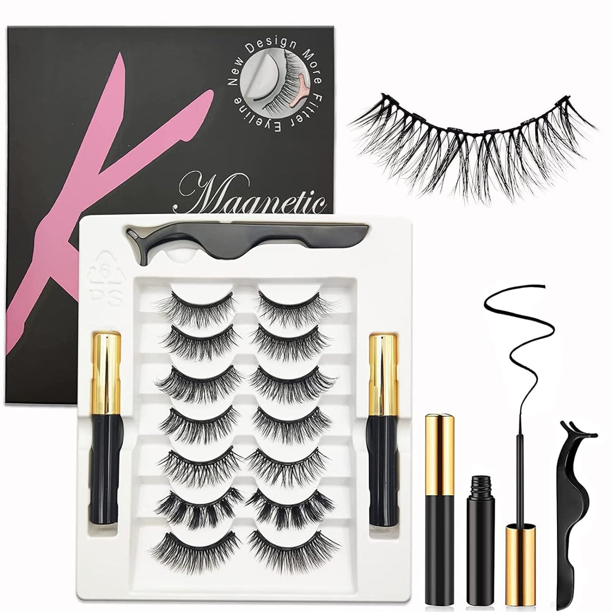 Tmielybs Magnetic Eyelashes With Eyeliner Kit - 7 Pairs 3D Wispy Fluffy False Lashes