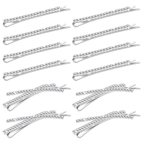 SUMAJU 12 Pcs Rhinestone Bobby Pins - Silver Metal Hair Clips for Women & Girls