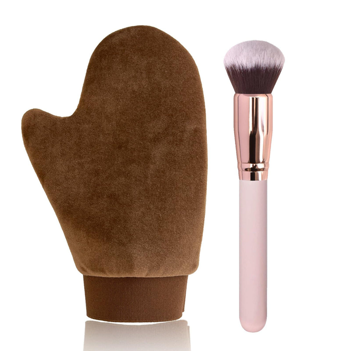 Vnitt 2 In 1 Self Tanning Mitt Kit - Applicator Glove & Brush For Face & Body, Brown