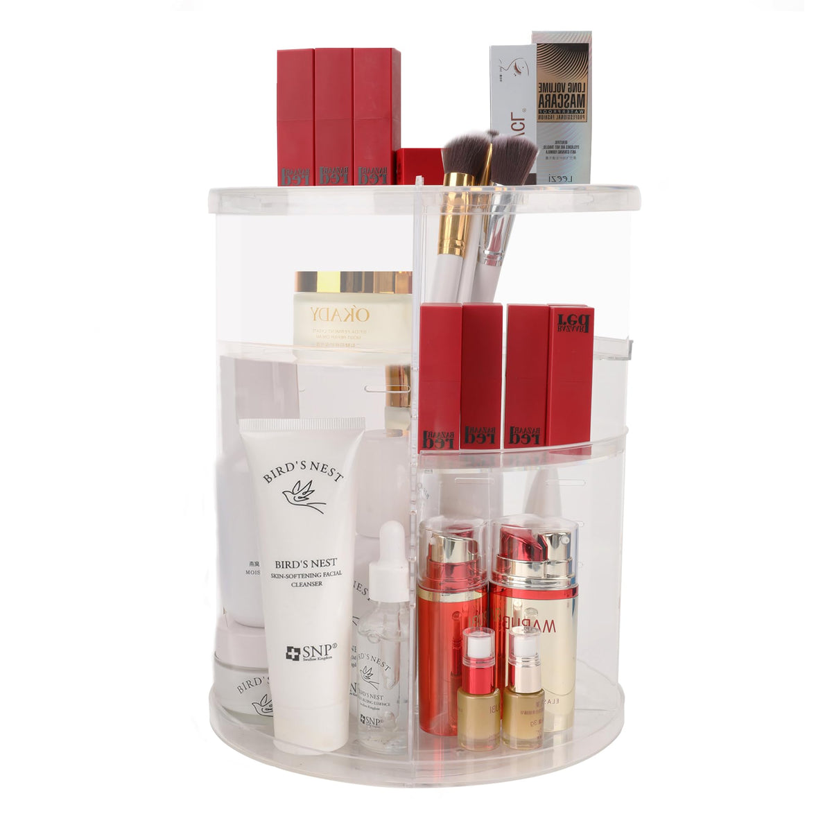 Oceek Rotating Makeup Organizer - Adjustable Spinning Skincare Storage, Clear Plastic, Round 1P