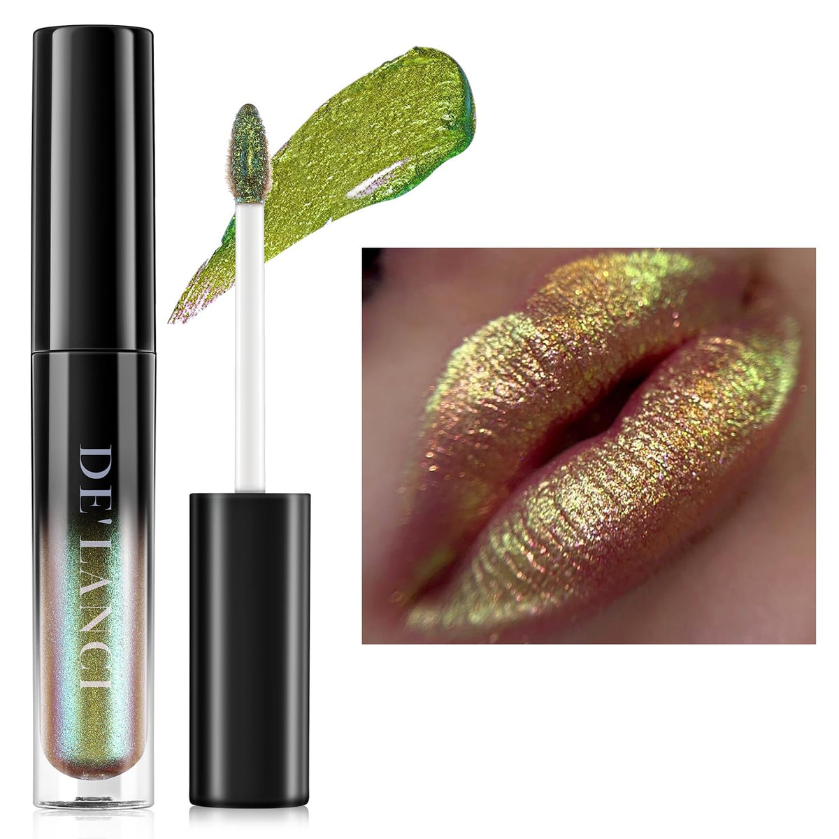 Oygcee Chameleon Lipstick Blue Green - Shimmer Metallic Hydrating Lip Gloss, Waterproof, Long Lasting