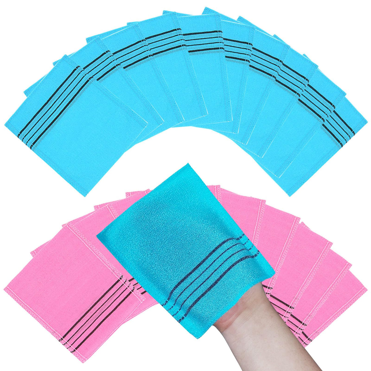 Nopigo Exfoliating Bath Washcloth Mitt - Korean Body Scrubber, Blue10 Pink10, 20 Count