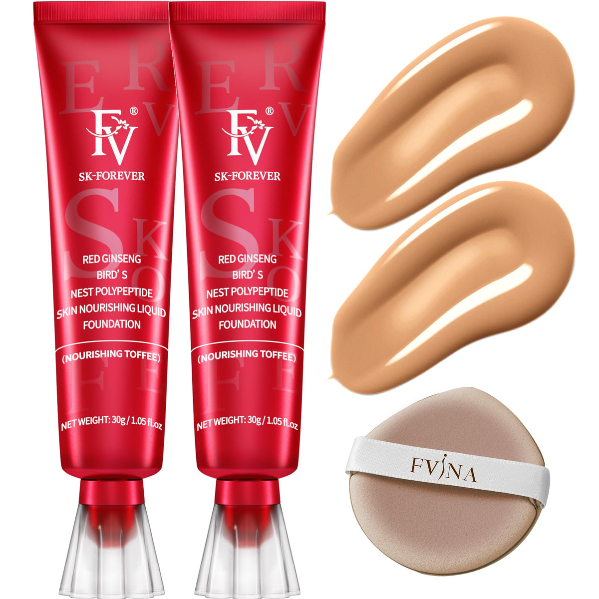 Fv Hydrating Liquid Foundation 2 Pack - Waterproof, Lightweight, Natural Finish, Nourishing Toffee