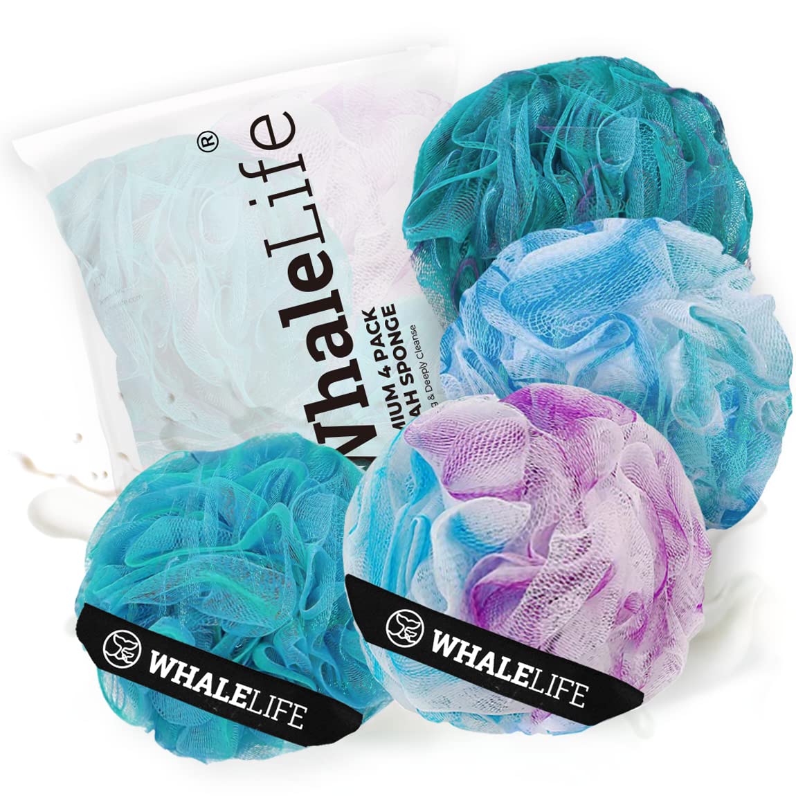 Whalelife Loofah Sponge Bath Sponge For Women & Men - 4 Pack Starry Sky Blue